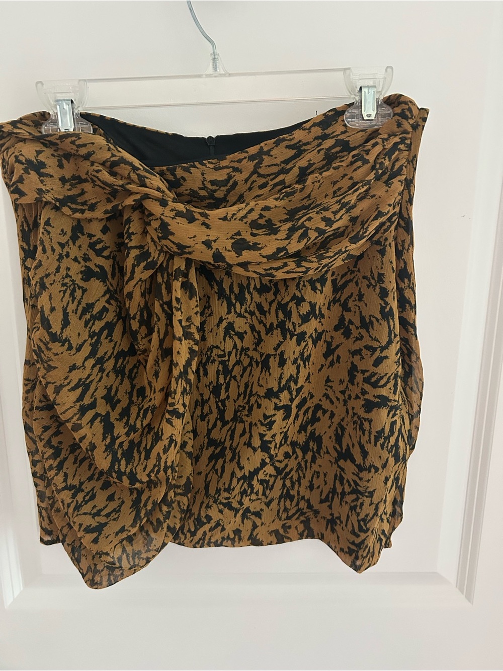 Zara Black and Brown Abstract Tie-Front Mini Skirt